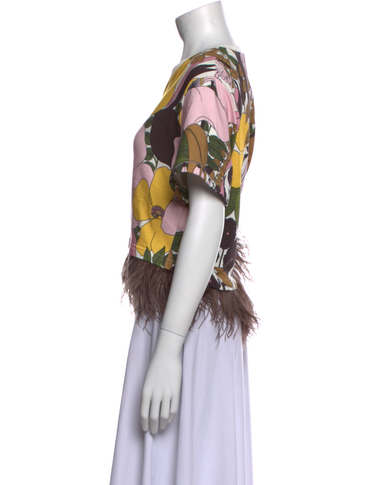 La DoubleJ Floral Print Bateau Neckline Crop Top