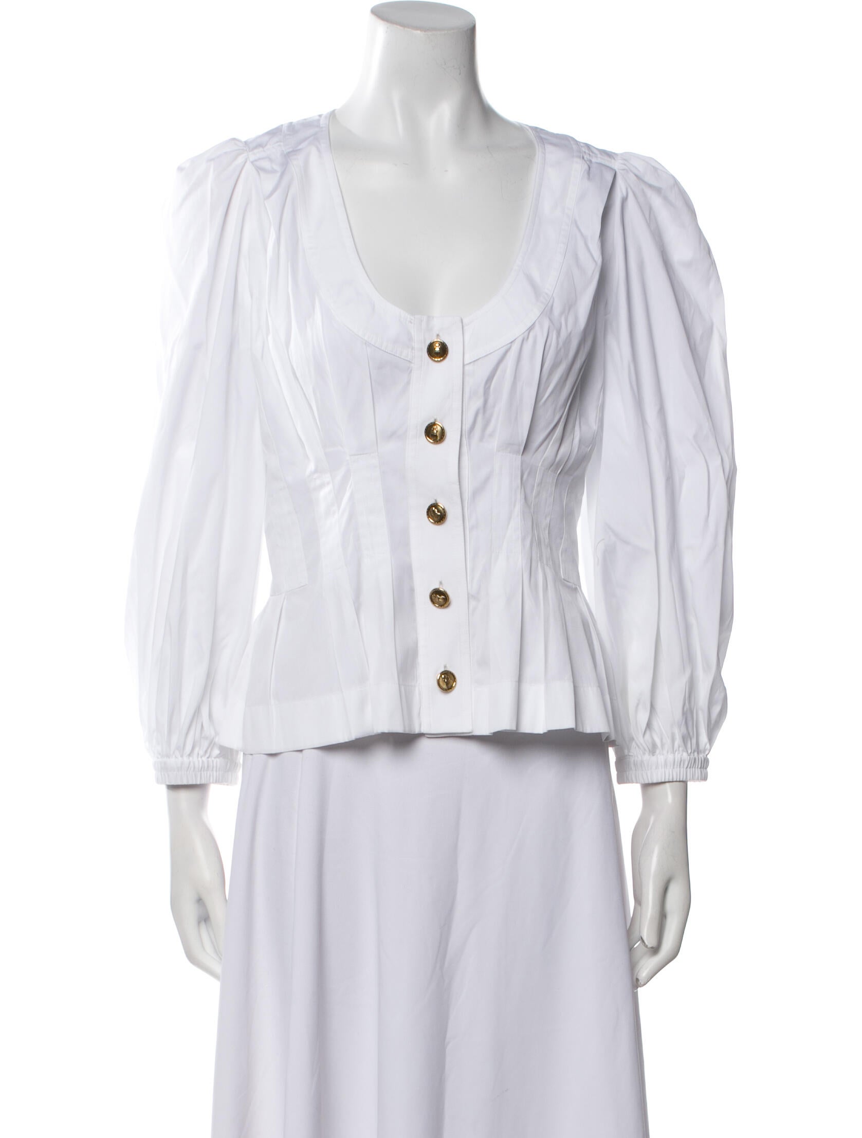 La DoubleJ V-Neck Three-Quarter Sleeve Button-Up Top