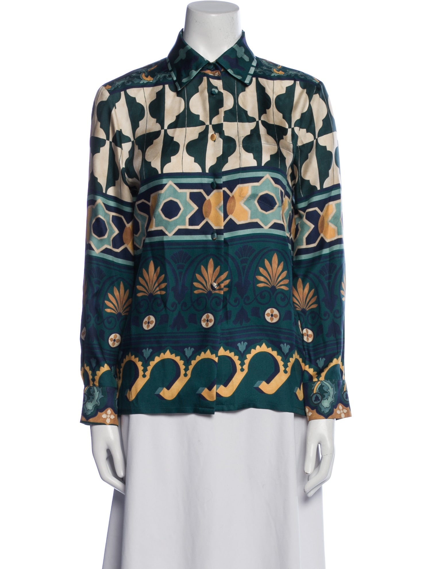 La DoubleJ Silk Printed Button-Up Top