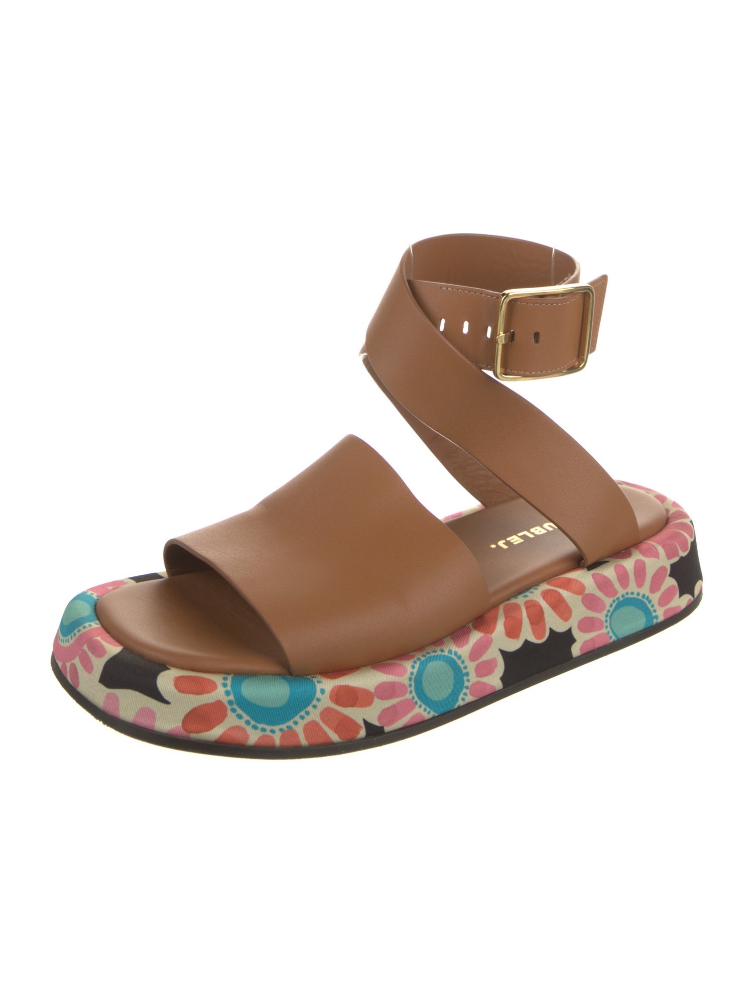 La DoubleJ Leather Floral Print Gladiator Sandals