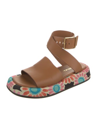 La DoubleJ Leather Floral Print Gladiator Sandals