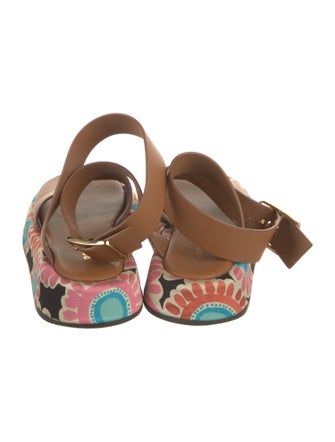 La DoubleJ Leather Floral Print Gladiator Sandals
