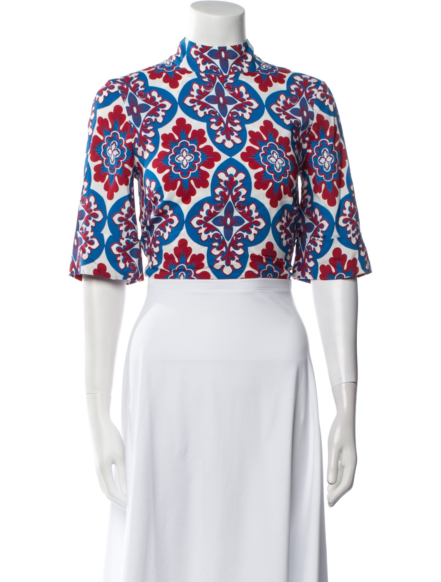 La DoubleJ Floral Print Mock Neck Crop Top