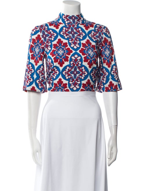 La DoubleJ Floral Print Mock Neck Crop Top