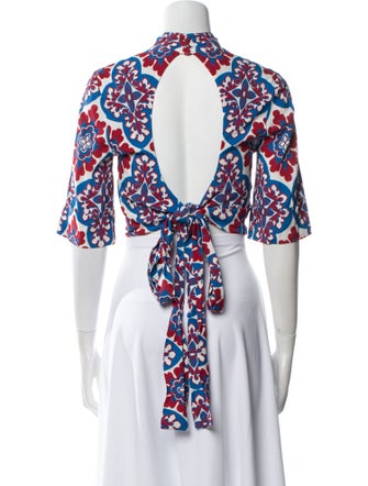 La DoubleJ Floral Print Mock Neck Crop Top