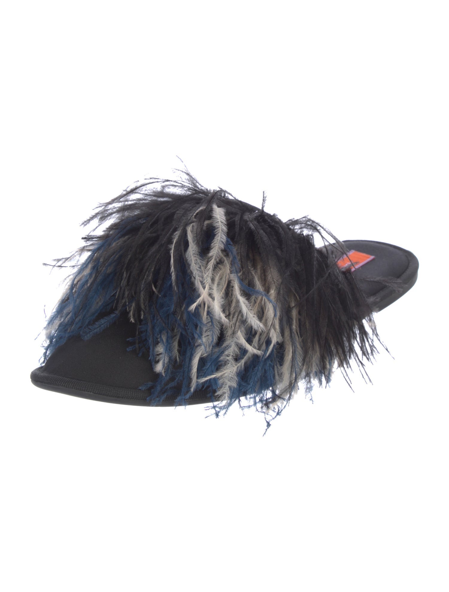 La DoubleJ Satin Feather Trim Mules