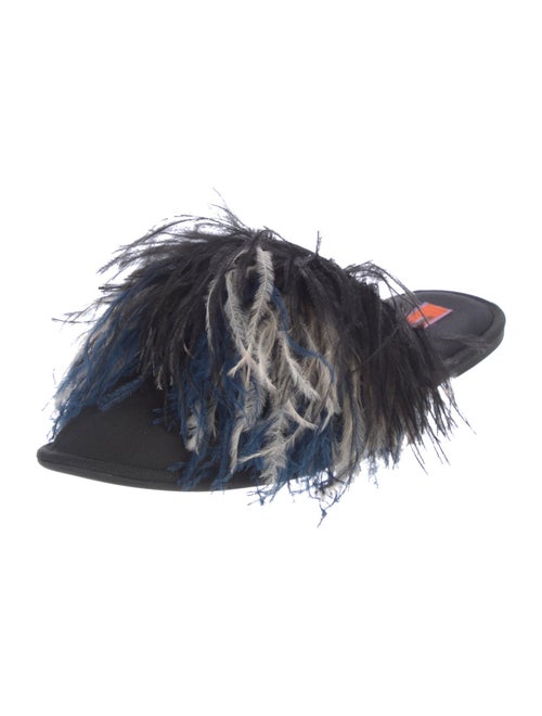 La DoubleJ Satin Feather Trim Mules