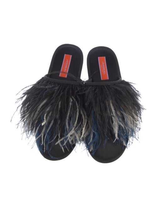 La DoubleJ Satin Feather Trim Mules