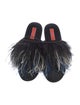 La DoubleJ Satin Feather Trim Mules