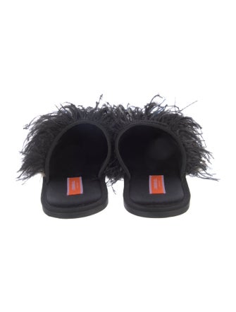 La DoubleJ Satin Feather Trim Mules