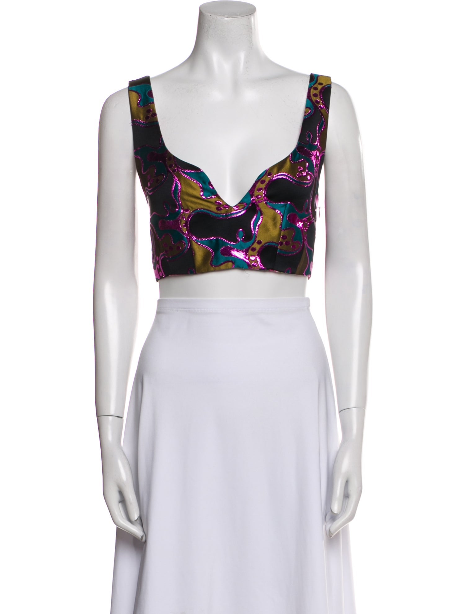 La DoubleJ Printed V-Neck Crop Top