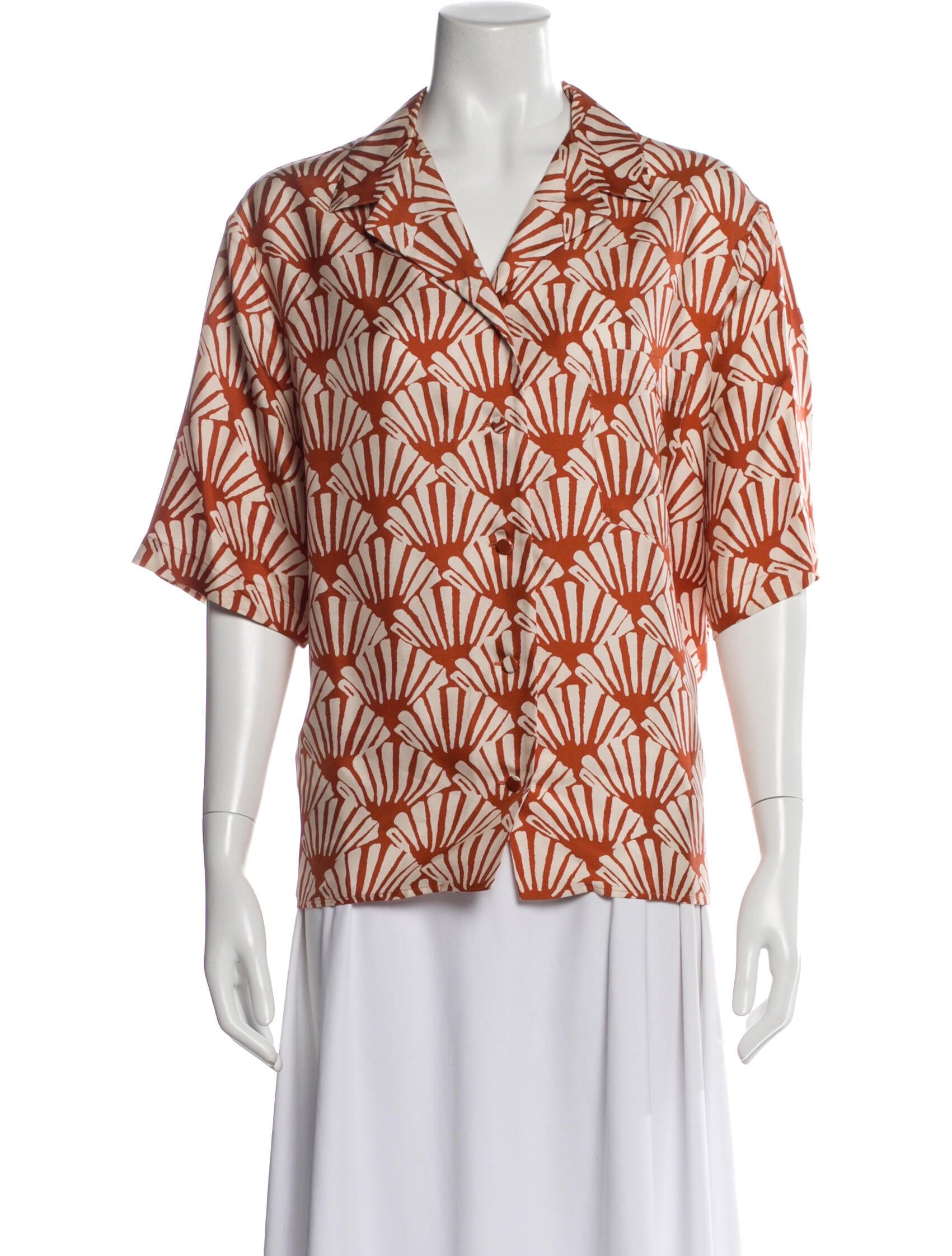 La DoubleJ Silk Graphic Print Button-Up Top