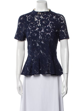 Lover Lace Pattern Mock Neck Blouse