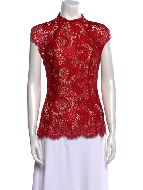 Lover Lace Pattern Mock Neck Blouse