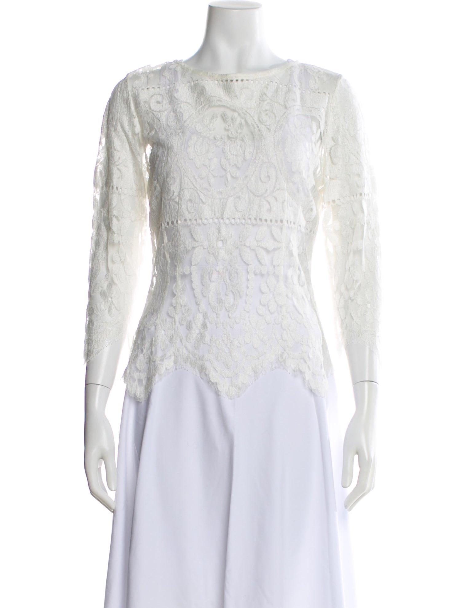 Lover Lace Pattern Crew Neck Blouse