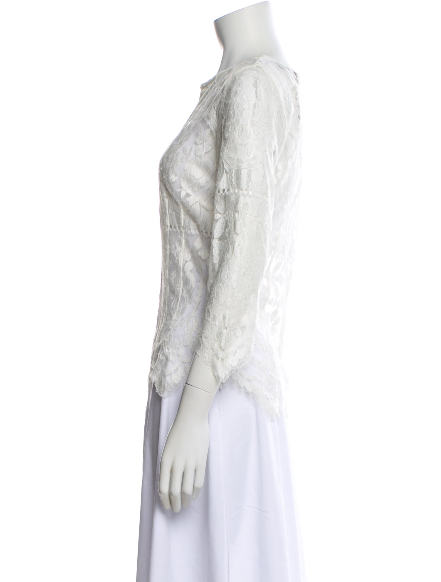 Lover Lace Pattern Crew Neck Blouse