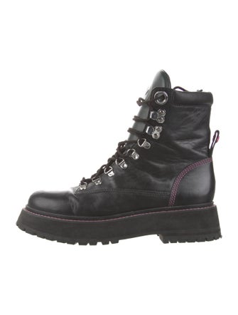 Larroude Leather Whipstitch Trim Combat Boots