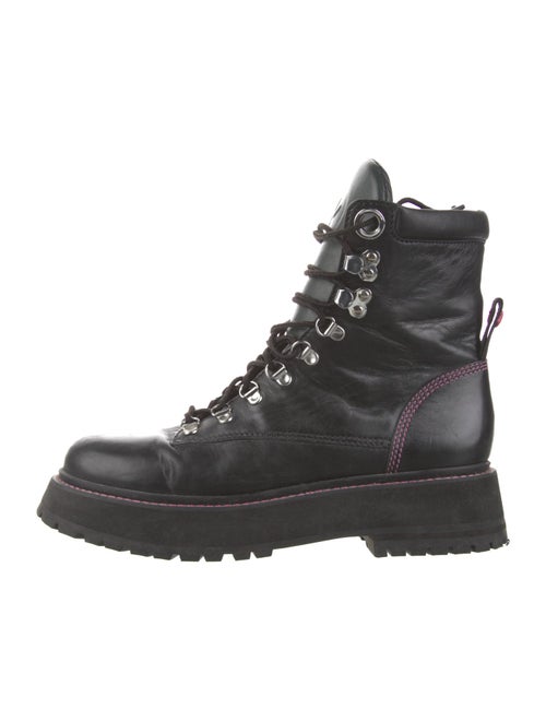 Larroude Leather Whipstitch Trim Combat Boots