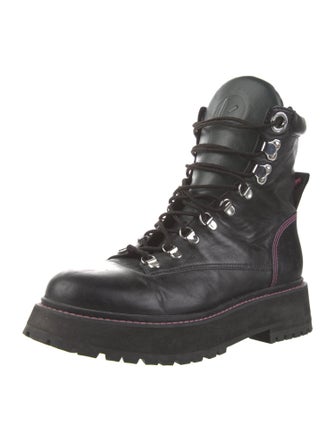 Larroude Leather Whipstitch Trim Combat Boots