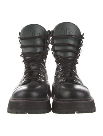 Larroude Leather Whipstitch Trim Combat Boots