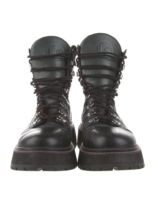 Larroude Leather Whipstitch Trim Combat Boots