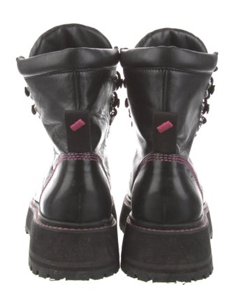 Larroude Leather Whipstitch Trim Combat Boots