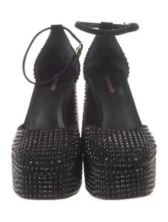 Larroude Suede Crystal Embellishments D'Orsay Pumps