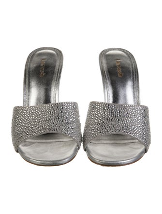 Larroude Leather Crystal Embellishments Slides