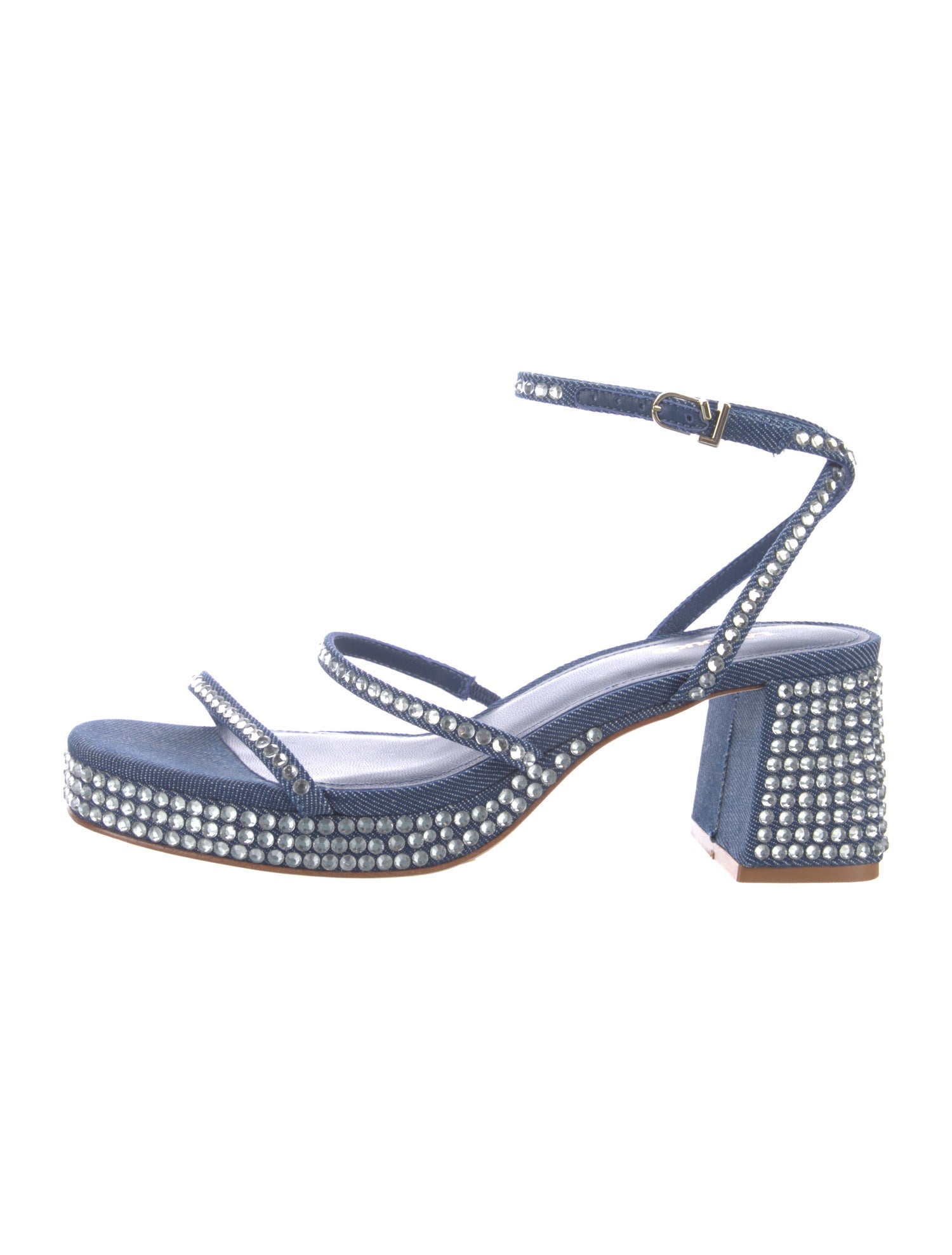 Larroude Denim Crystal Embellishments Slingback Sandals