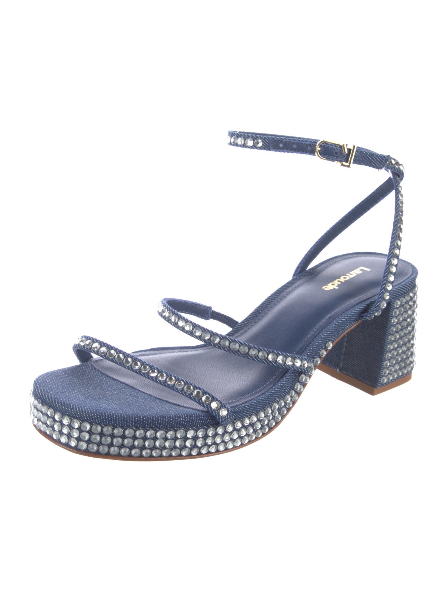 Larroude Denim Crystal Embellishments Slingback Sandals