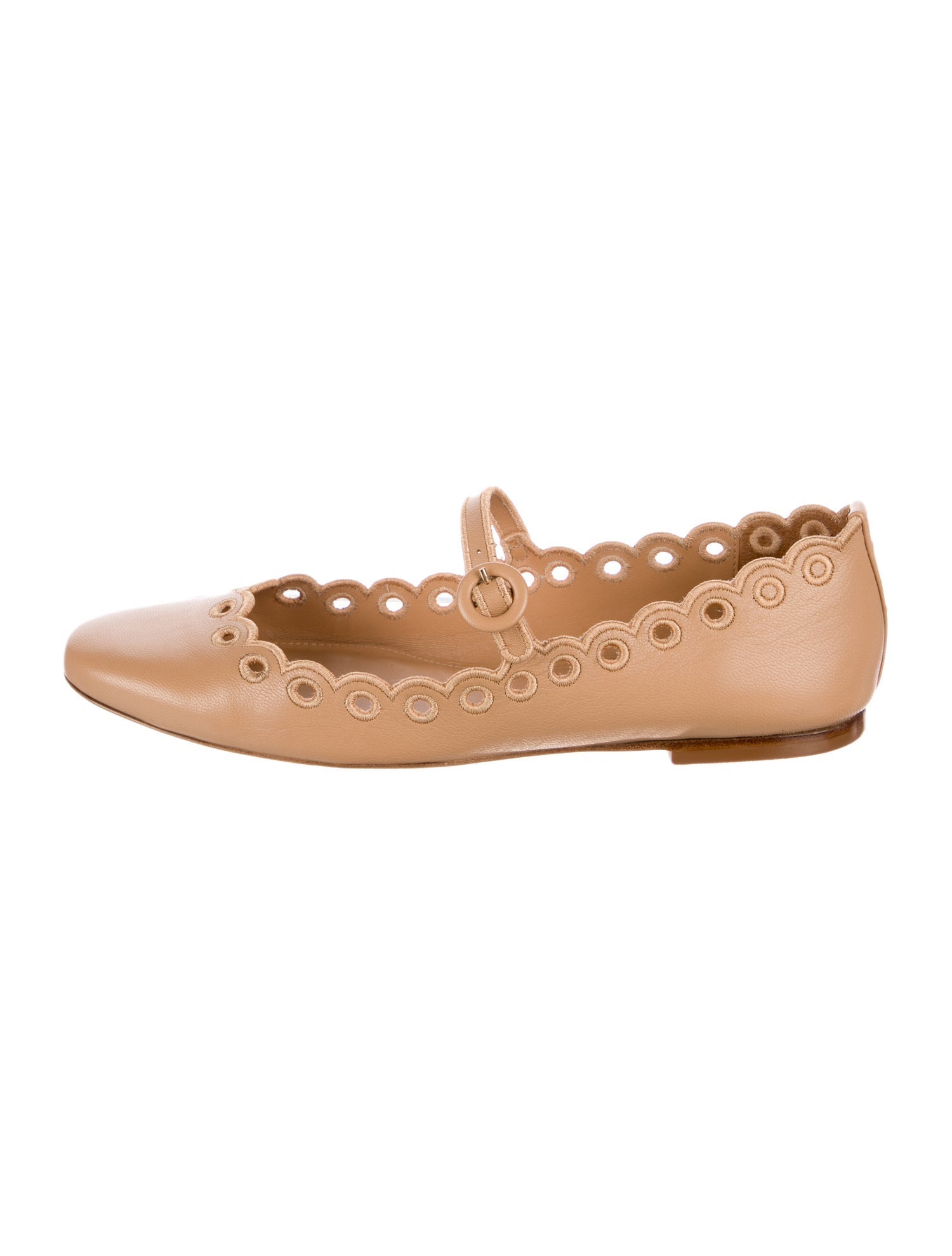 Larroude Leather Scalloped Accent Ballet Flats