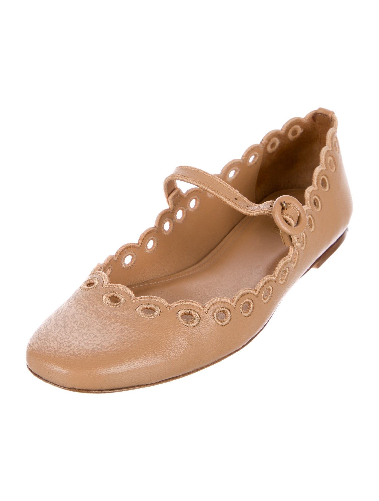 Larroude Leather Scalloped Accent Ballet Flats