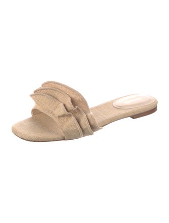 Larroude Canvas Ruffle Embellishment Slides