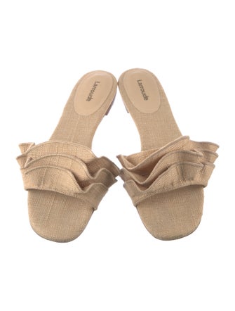 Larroude Canvas Ruffle Embellishment Slides