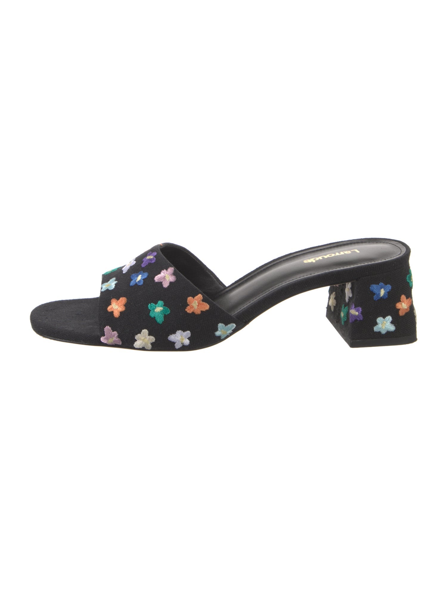 Larroude Floral Print Embroidered Accent Slides