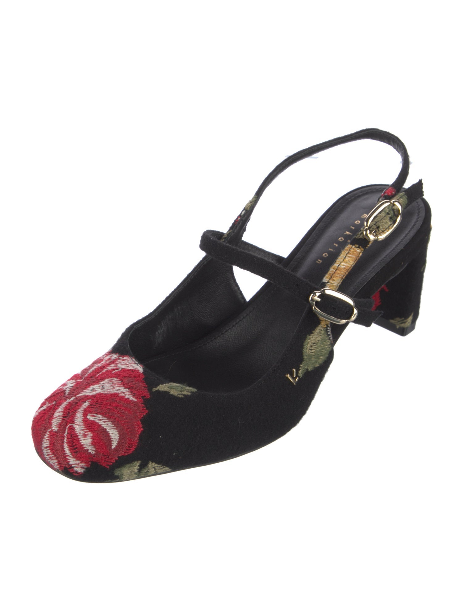 Larroude Floral Print Embroidered Accent Slingback Pumps