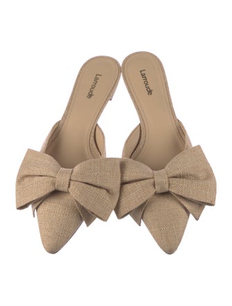 Larroude Canvas Ruffle Embellishment Slides