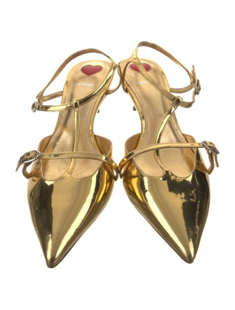 Larroude Patent Leather T-Strap Pumps