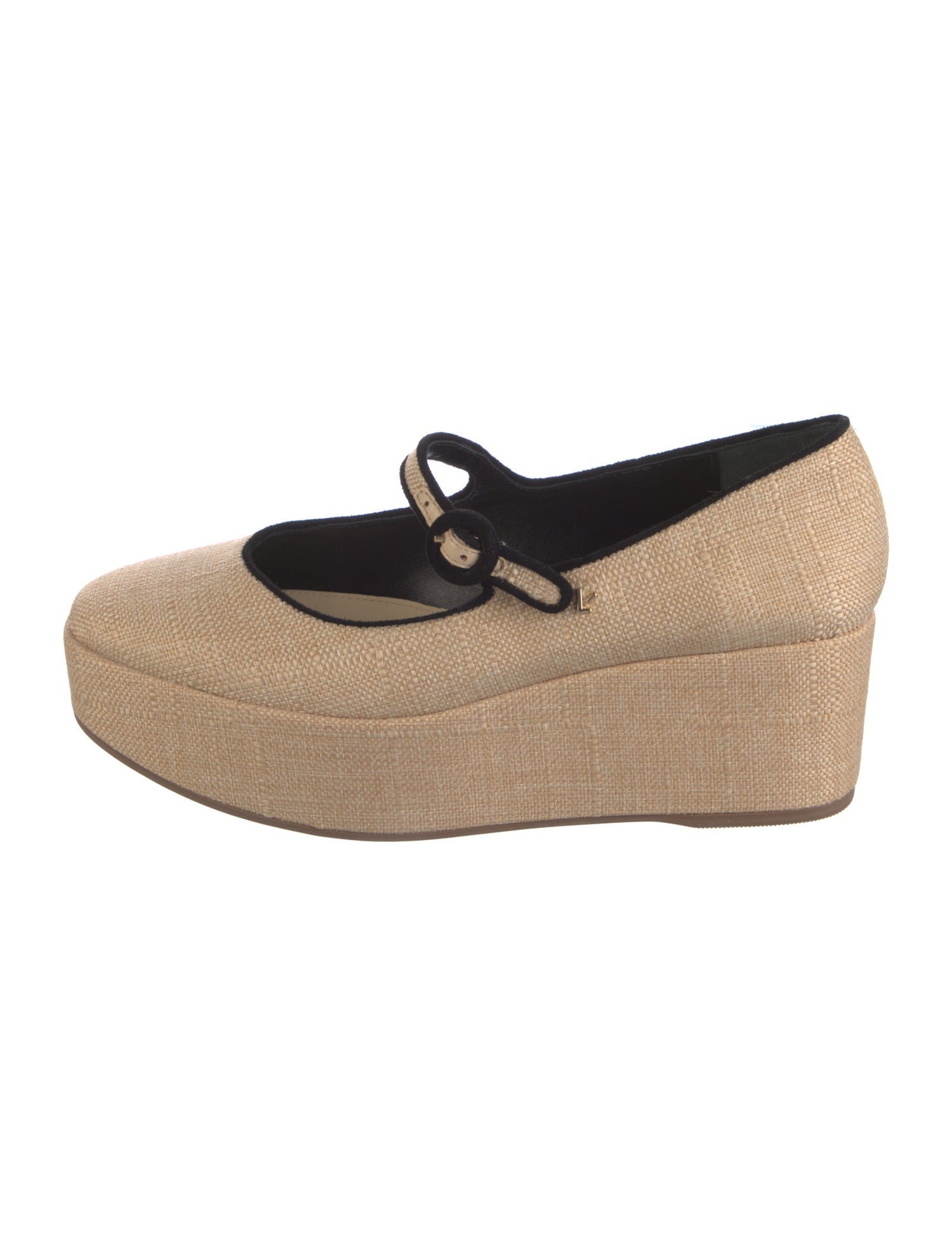 Larroude Platform Raffia Mary Jane Flats
