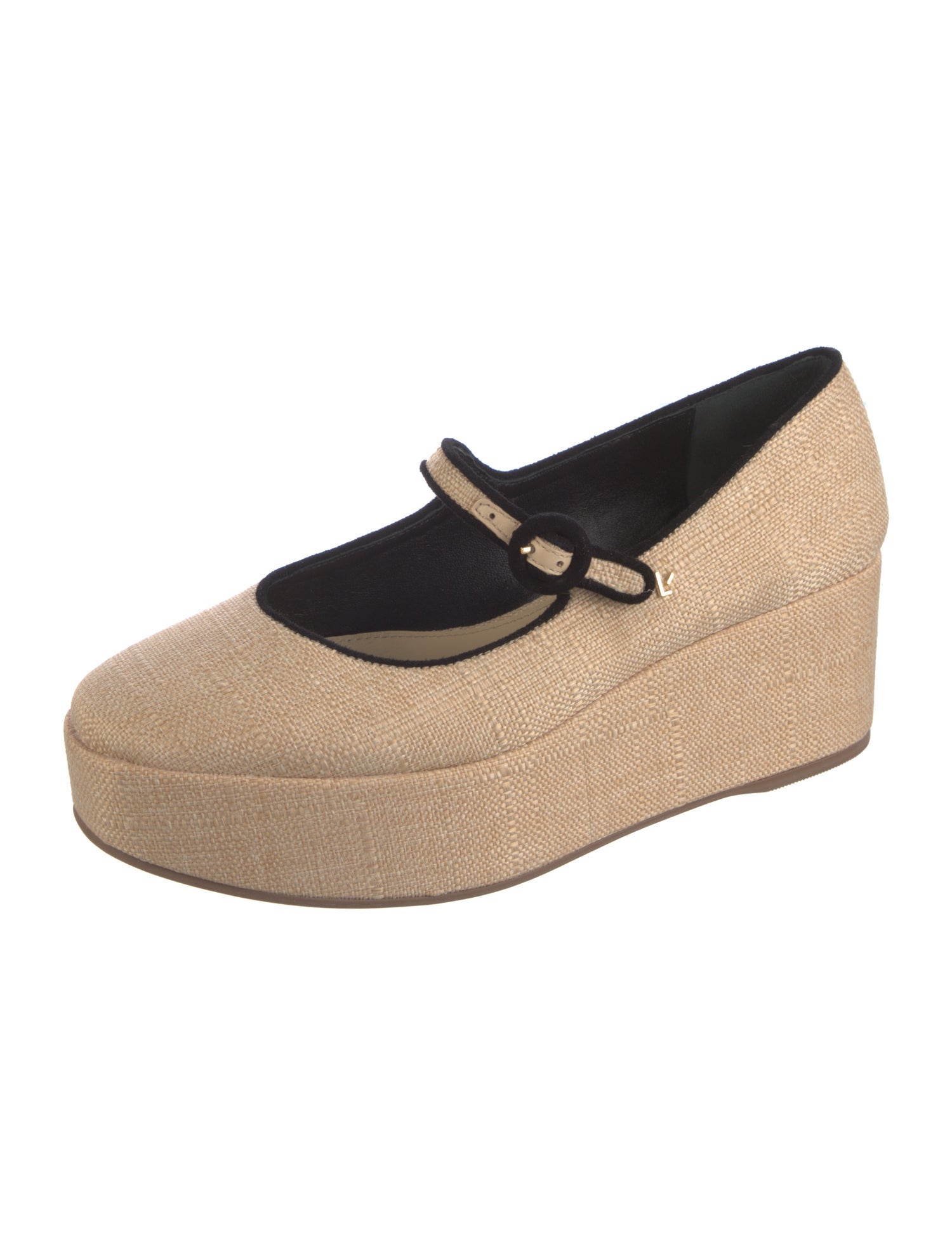 Larroude Platform Raffia Mary Jane Flats