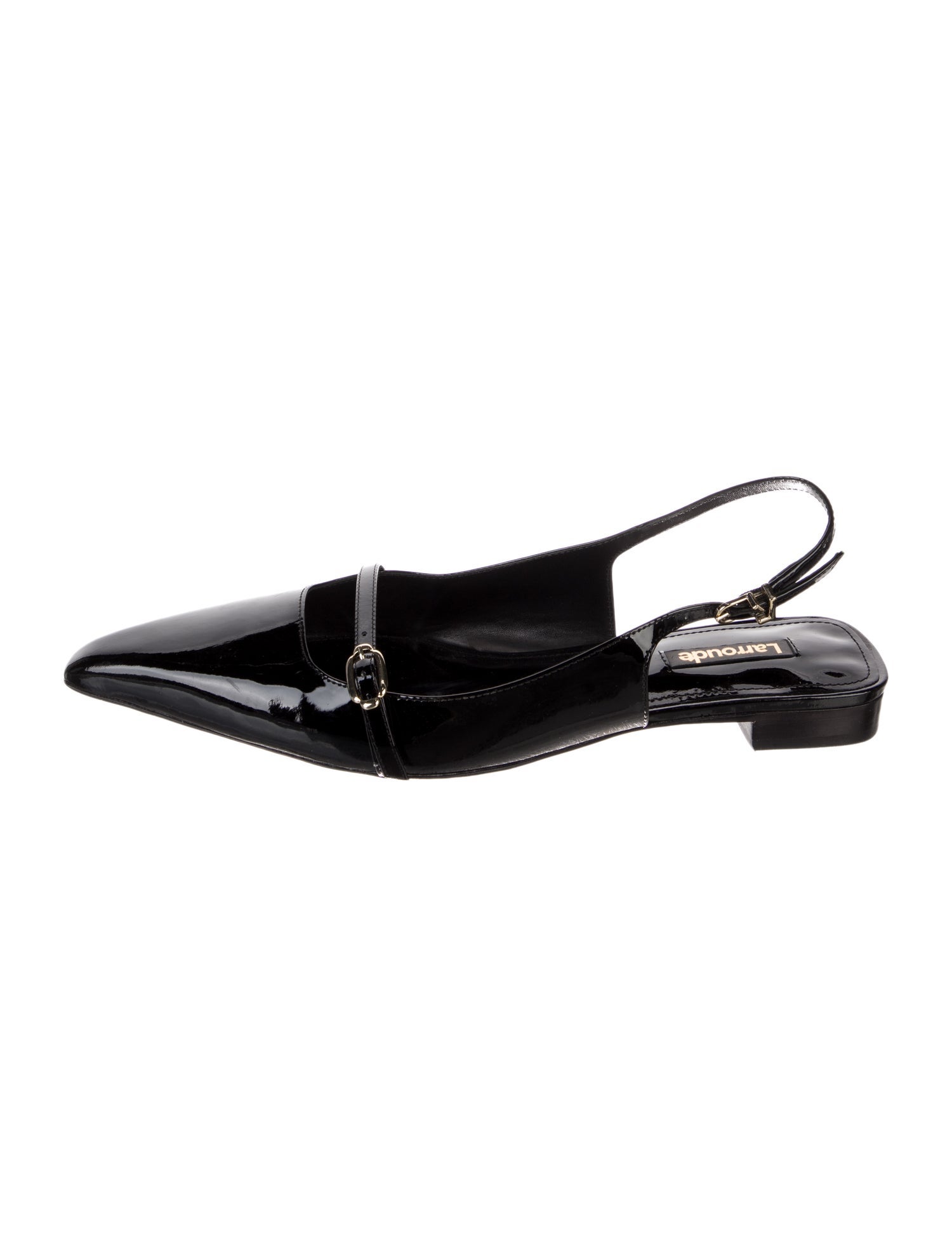Larroude Patent Leather Leather Trim Embellishment Slingback Flats