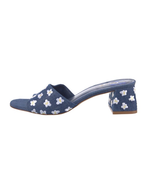 Larroude Denim Floral Print Slides