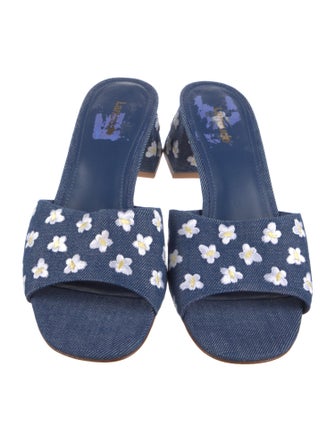 Larroude Denim Floral Print Slides