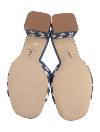 Larroude Denim Floral Print Slides