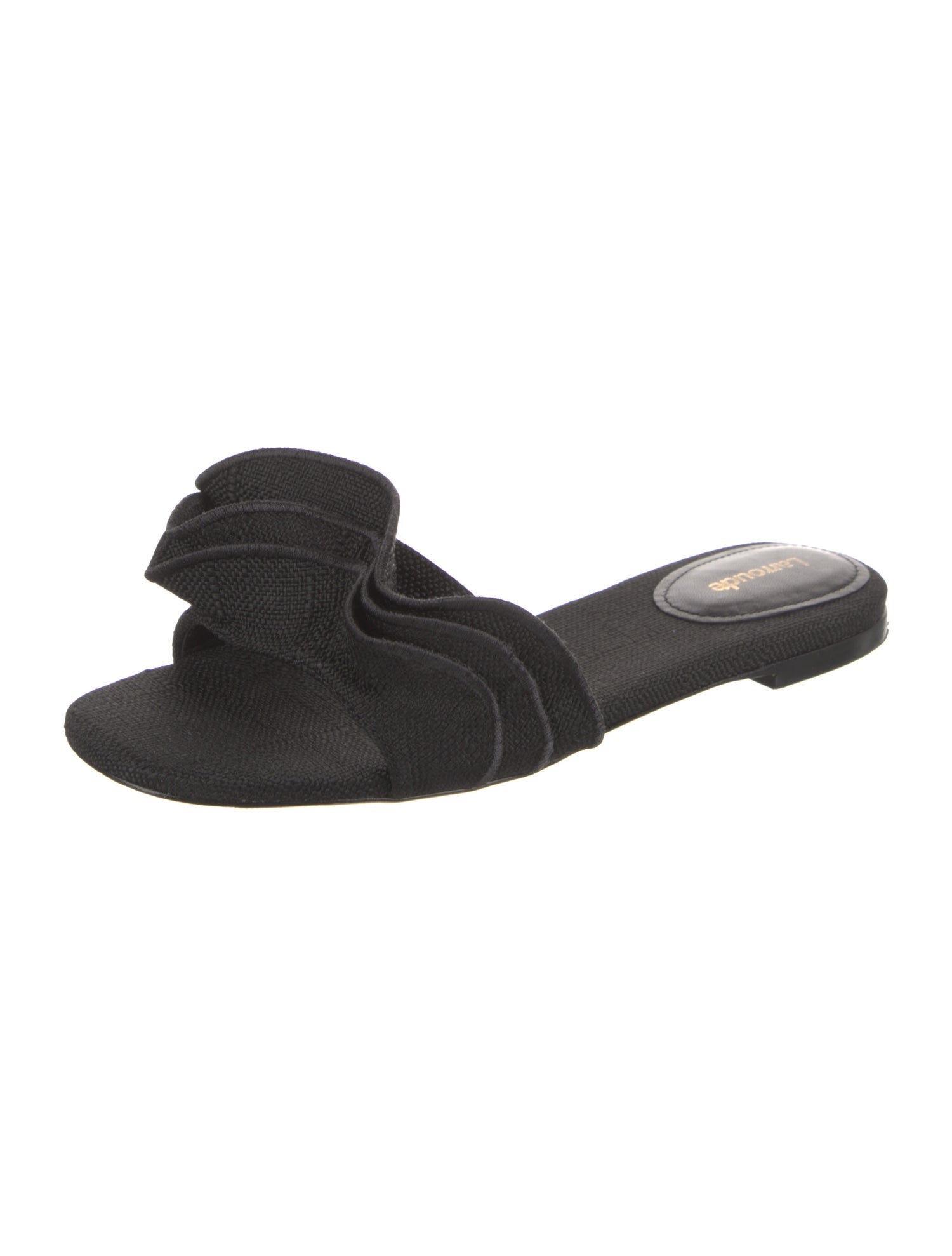 Larroude Canvas Ruffle Embellishment Slides