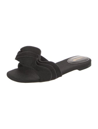 Larroude Canvas Ruffle Embellishment Slides