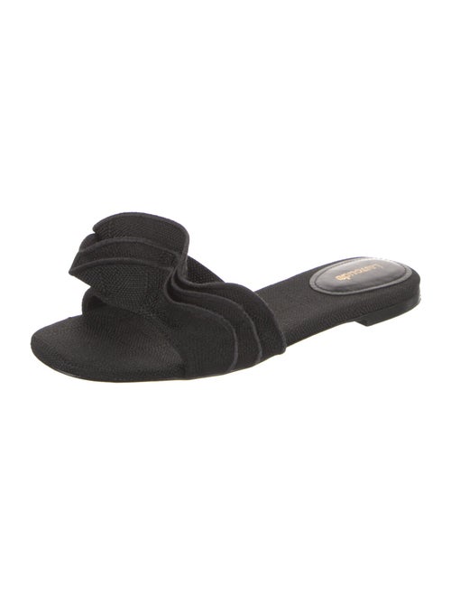 Larroude Canvas Ruffle Embellishment Slides