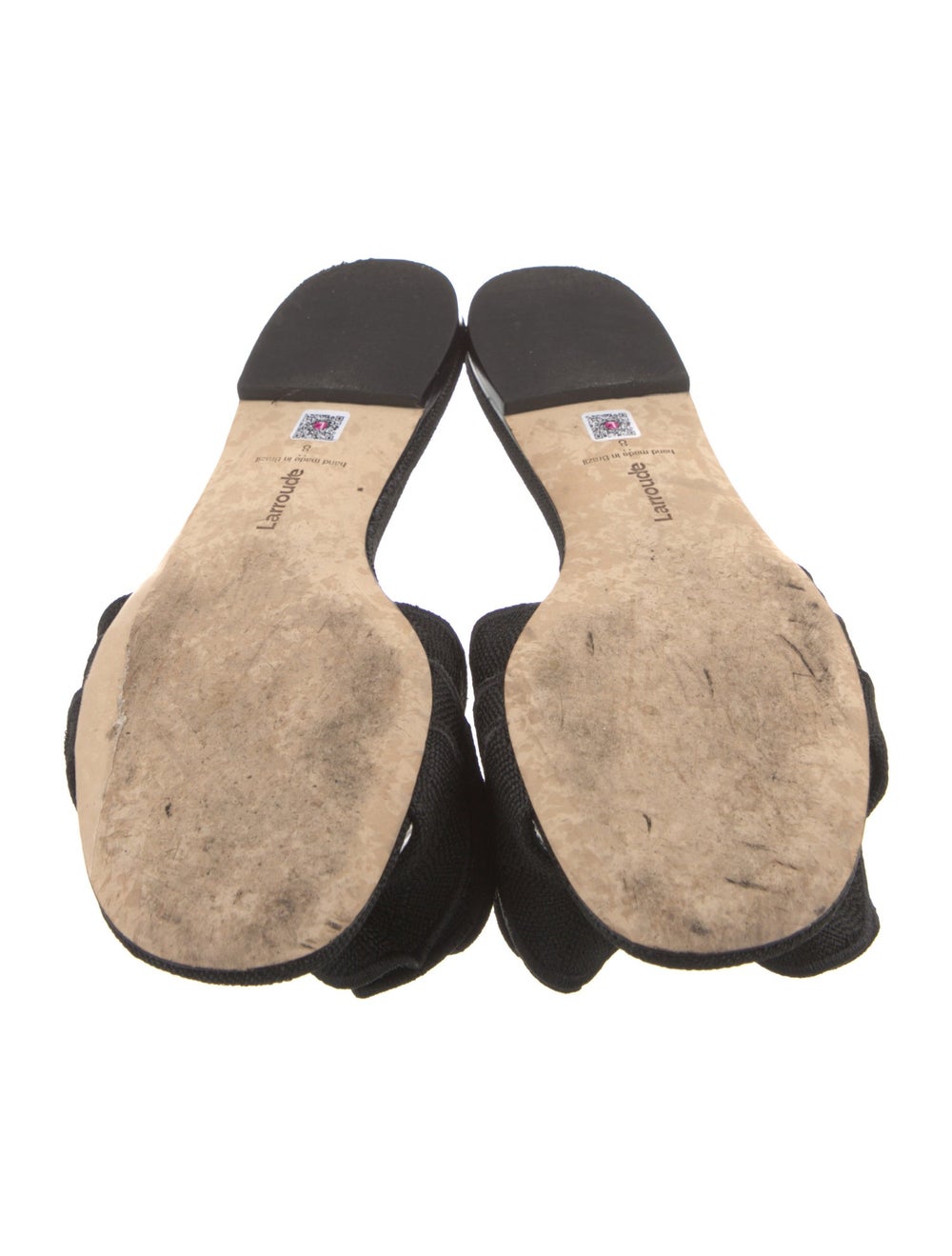 Larroude Canvas Slides Black Ruffle Embellishment - image 5