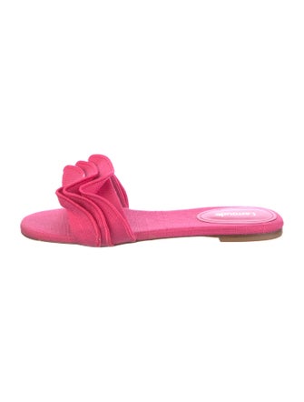 Larroude Canvas Ruffle Embellishment Slides