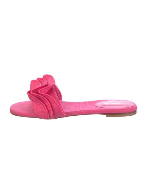 Larroude Canvas Ruffle Embellishment Slides